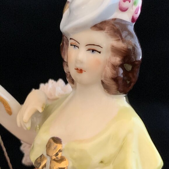 Unterweissbach Dresden Porcelain Lace Figurine Lady With Harp Germany Vintage - Picture 6 of 13